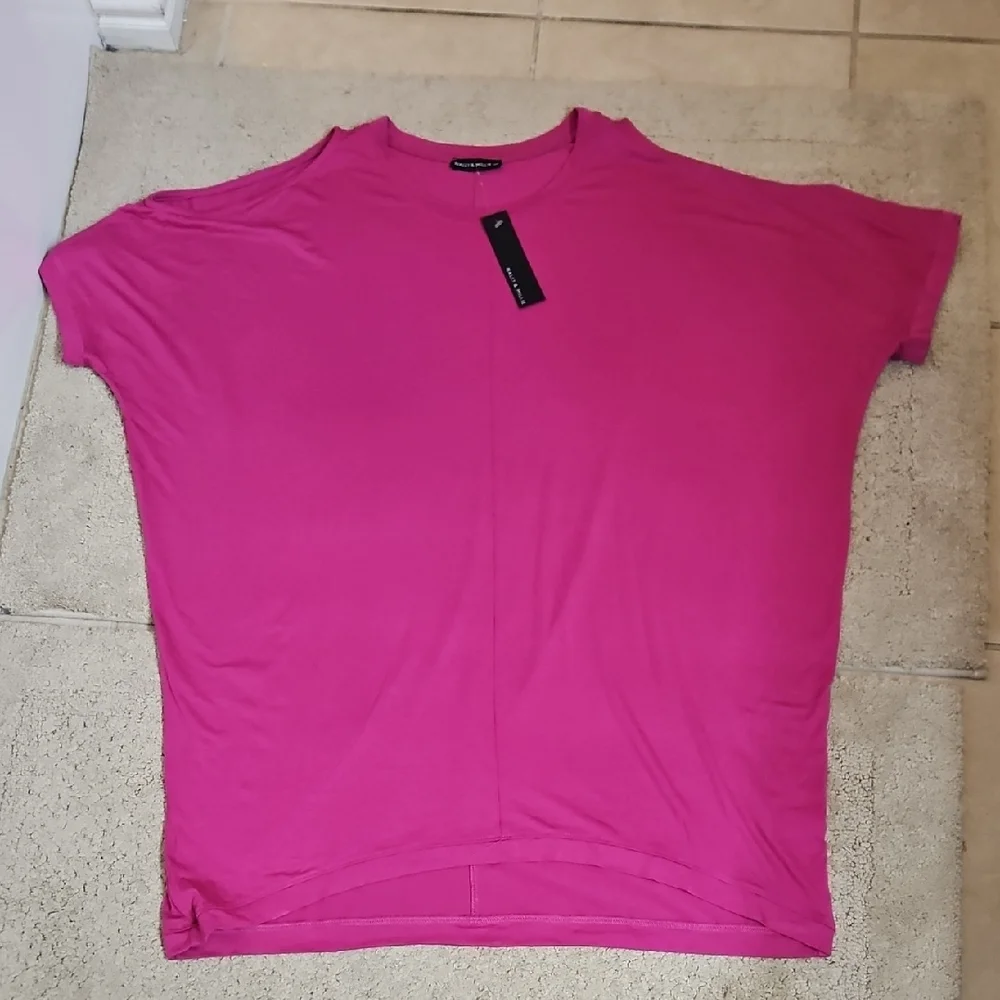 Nally & Millie Magenta Cold Shoulder Draped Dolman Sleeve Tunic Top Size M - Picture 10 of 10